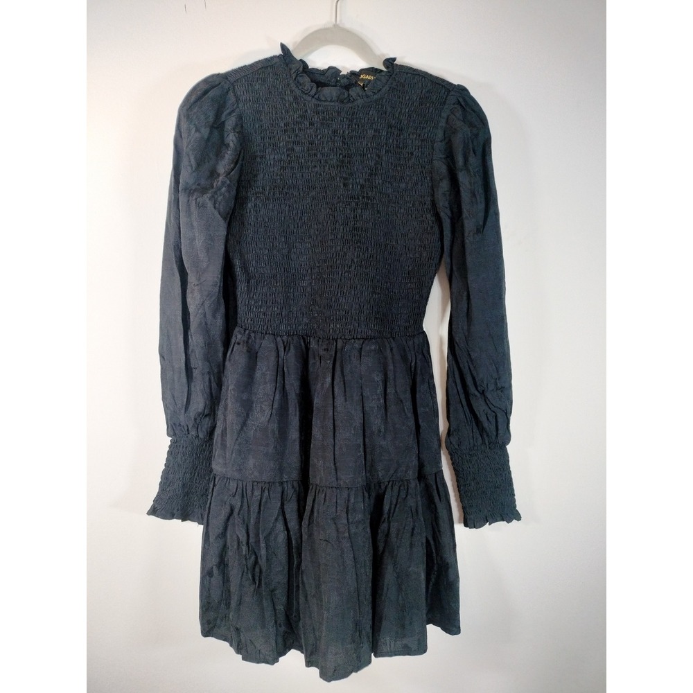 Sugarlips Black Smocked Mini Dress w/Tiered Long Sleeves NWT